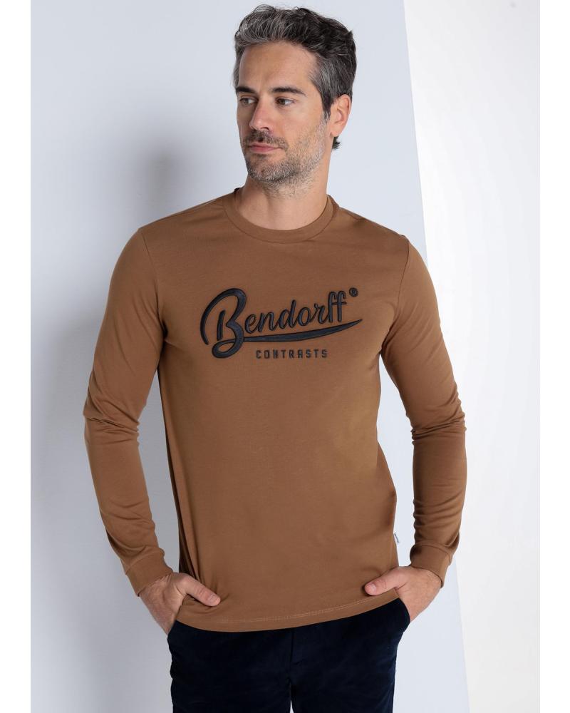 T-SHIRT BENDORFF À MANCHES LONGUES BRODÉ EN RELIEF MARRON MARRóN