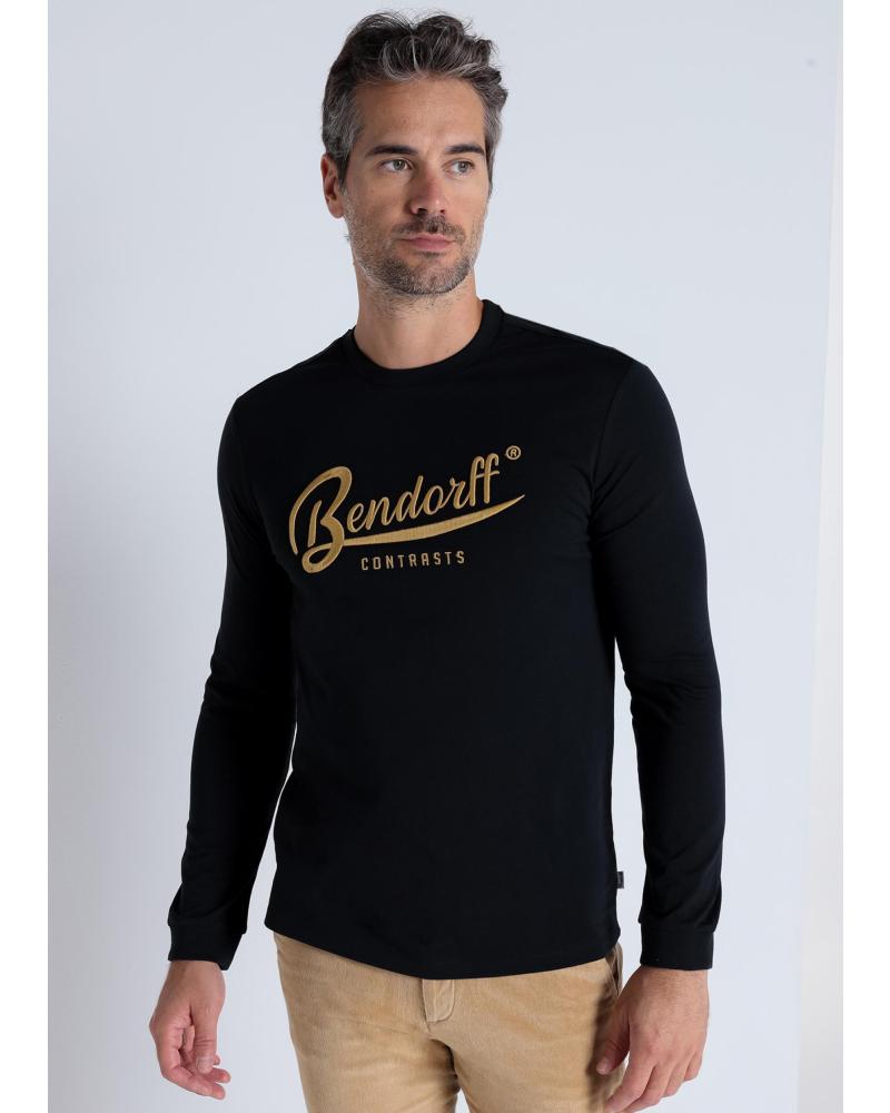 T-SHIRT BENDORFF À MANCHES LONGUES BRODÉ EN RELIEF NOIR NEGRO