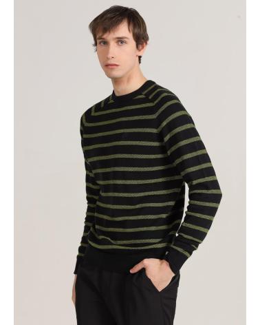 BENDORFF MAGLIONE RIGHE COLLO TONDO MANICHE RAGLAN NERO NEGRO