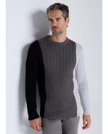 BENDORFF MAGLIONE LAVORATO A MAGLIA MULTICOLORE GIROCOLLO NERO NEGRO