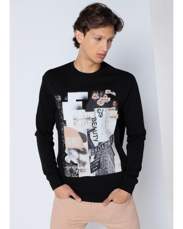 SIX VALVES SCHWARZES SWEATSHIRT STREET ART PRINT RUNDHALSAUSSCHNITT NEGRO
