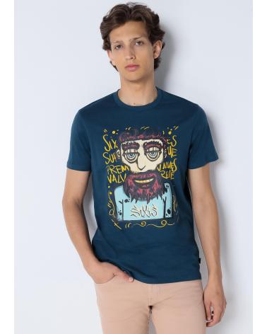 SIX VALVES GRAFIK-T-SHIRT 'COOLER BART' KURZARM BLAU AZUL