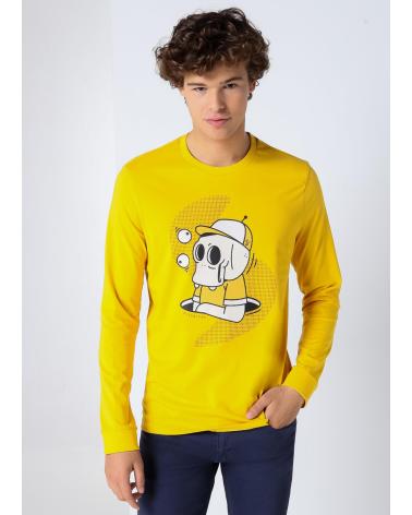 SIX VALVES GRAFIK-LANGARMSHIRT 'SKATER-SCHÄDEL' GELB AMARILLO