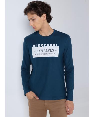 SIX VALVES LANGARM-PIQUÉ-T-SHIRT RUNDHALS BLAU AZUL