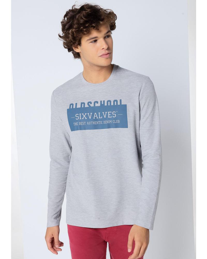 SIX VALVES LANGARM-PIQUÉ-T-SHIRT RUNDHALS GRAU GRIS