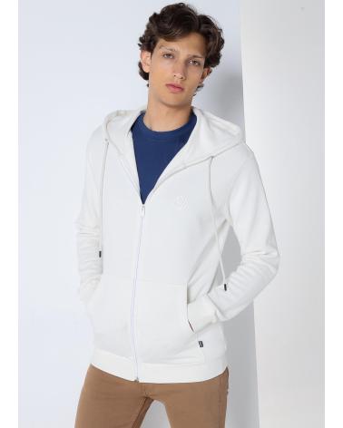 SIX VALVES BASIC KAPUZENPULLOVER MIT REISSVERSCHLUSS, WEISS BLANCO