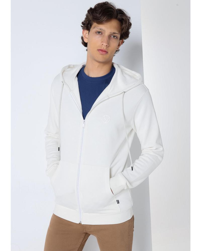 SIX VALVES BASIC KAPUZENPULLOVER MIT REISSVERSCHLUSS, WEISS BLANCO