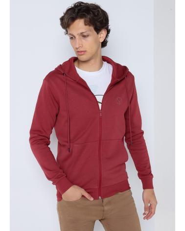 SIX VALVES BASIC KAPUZENPULLOVER MIT REISSVERSCHLUSS, GRANATROT GRANATE
