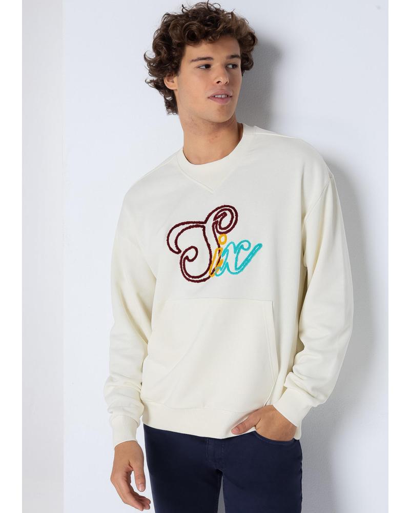 SIX VALVES CHENILLE RUNDHALS-SWEATSHIRT WEISS BLANCO