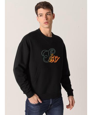 SIX VALVES CHENILLE RUNDHALS-SWEATSHIRT SCHWARZ NEGRO