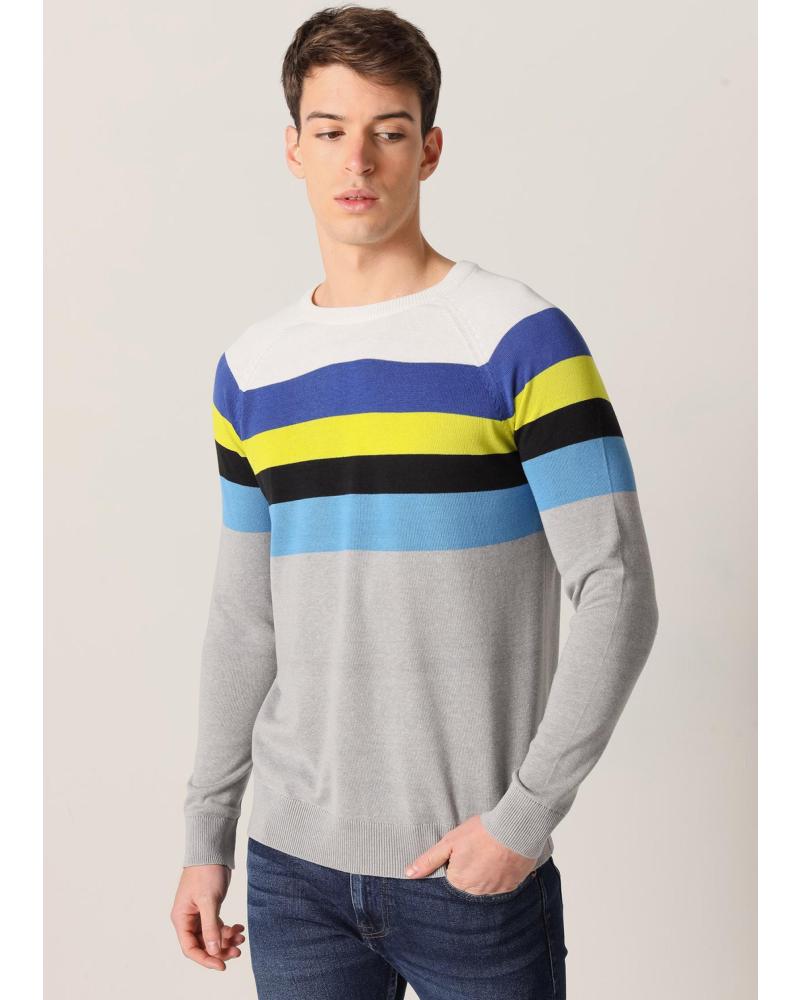 SIX VALVES RINGELPULLOVER RUNDHALS RAGLANÄRMEL GRAU GRIS