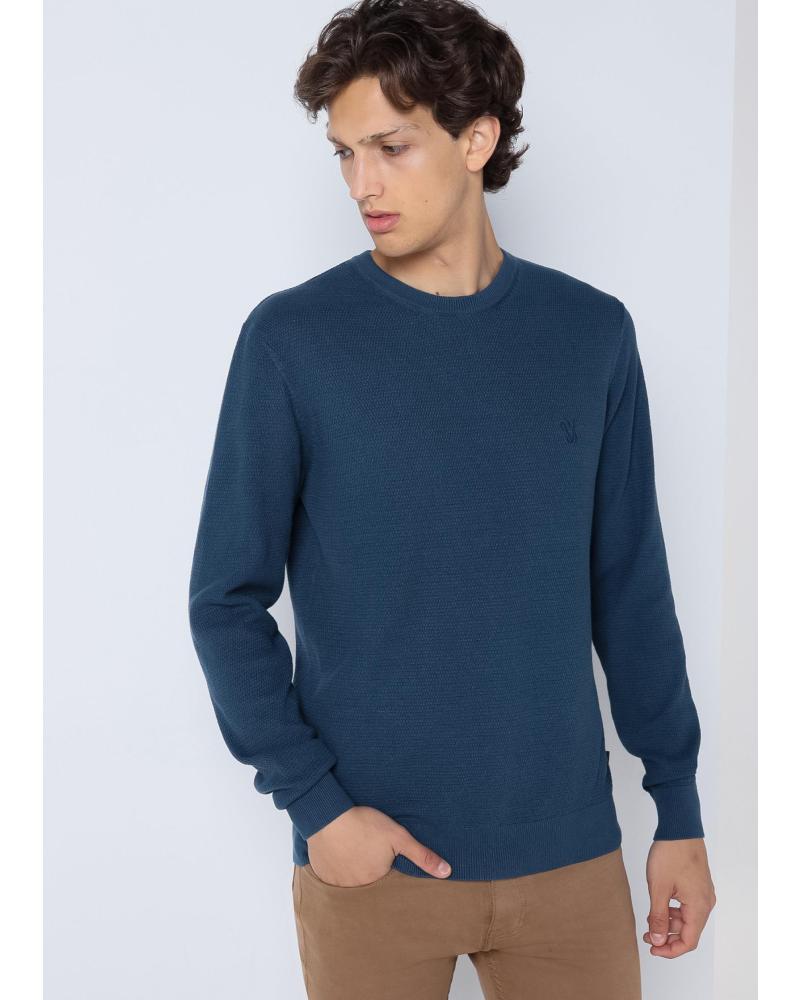 SIX VALVES BASIC RUNDHALSPULLOVER BLAU AZUL