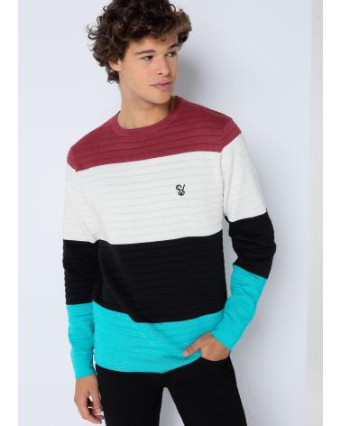 SIX VALVES RAGLAN-PULLOVER MIT STREIFEN UND RUNDHALSAUSSCHNITT - WEISS BLANCO
