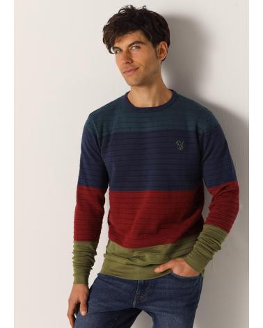SIX VALVES RAGLAN-PULLOVER MIT STREIFEN UND RUNDHALSAUSSCHNITT - BLAU AZUL