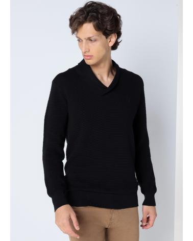 SIX VALVES PULLOVER MIT KREUZKRAGEN SCHWARZ NEGRO
