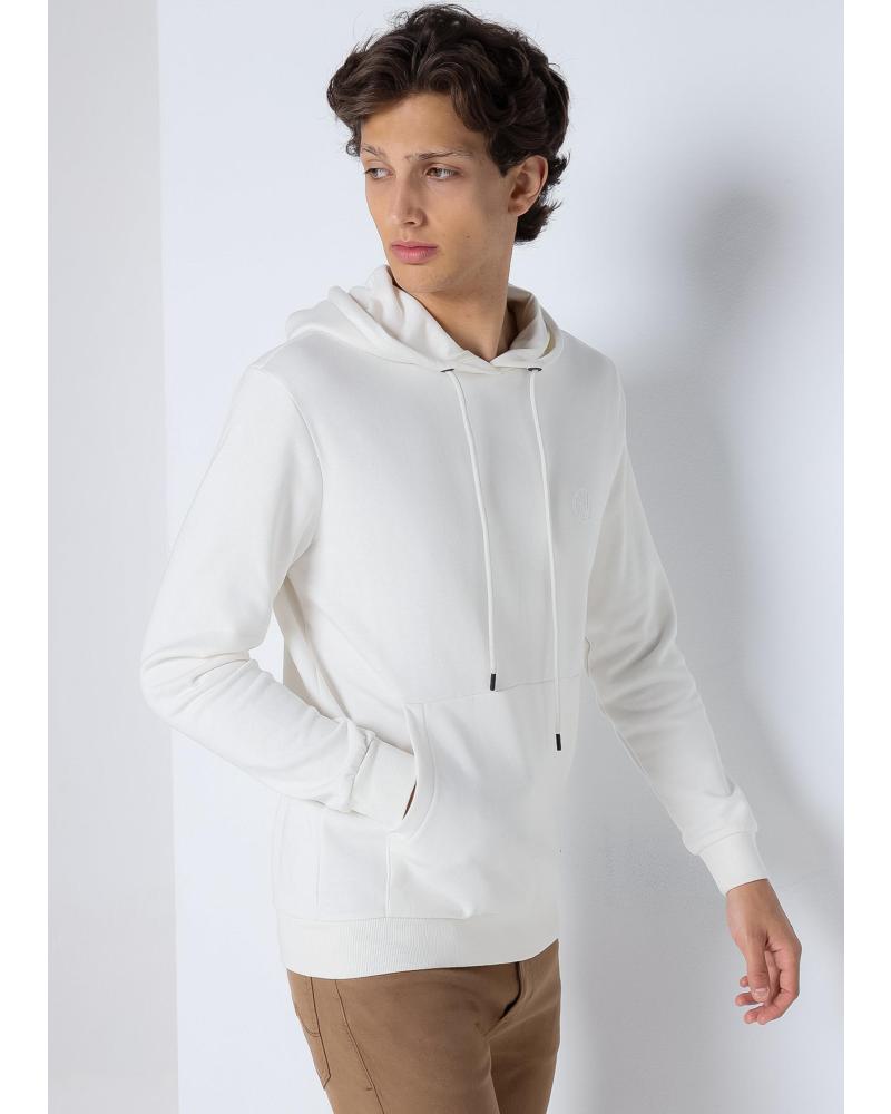 WEISSER KAPUZENPULLOVER KÄNGURUTASCHE STREET ART GRAFIK SIX VALVES BLANCO