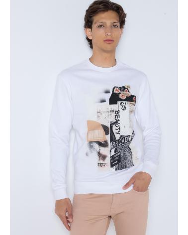 SIX VALVES STREET ART PRINT RUNDHALS-SWEATSHIRT WEISS BLANCO