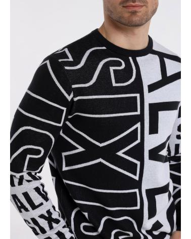 SIX VALVES MAGLIONE GIROCOLLO STAMPA GRAFICA NERA NEGRO