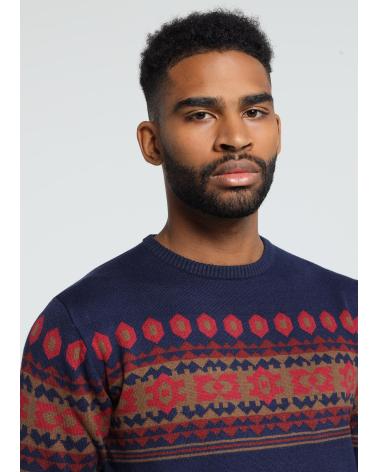 BENDORFF PULL COL ROND BLEU AVEC BORDURE ETHNIQUE AZUL