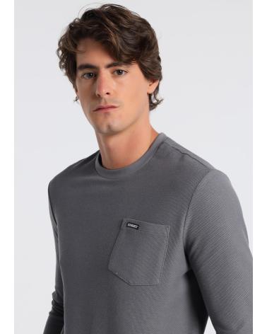 T-SHIRT MANICHE LUNGHE SIX VALVES GRIGIA CON TASCA GRIS