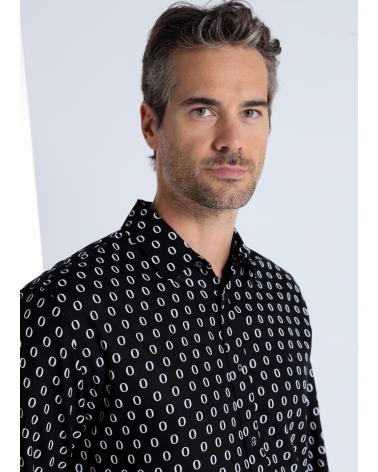 CAMICIA BENDORFF IN VISCOSA NERA A MANICHE LUNGHE CON MINIPRINT NEGRO