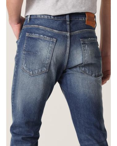SIX VALVES SUPER SKINNY JEANS MITTLERE LEIBHÖHE BLAU MIT USED-EFFEKT AZUL