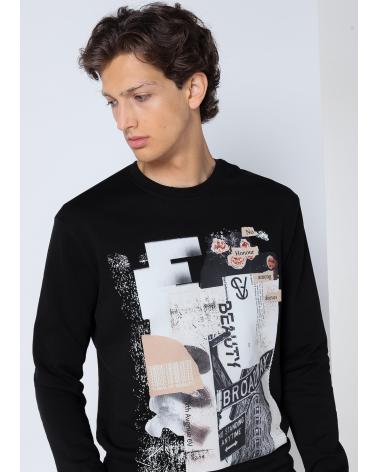 SIX VALVES SCHWARZES SWEATSHIRT STREET ART PRINT RUNDHALSAUSSCHNITT NEGRO