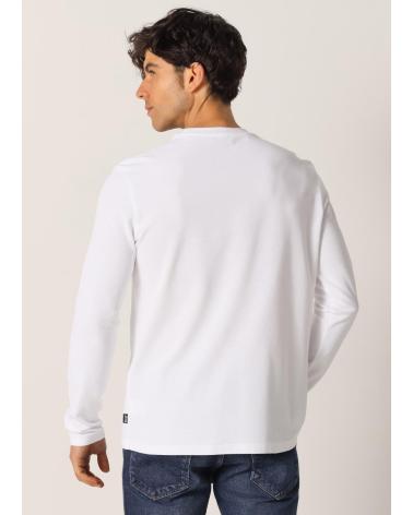 SIX VALVES LANGARMSHIRT HERREN PIQUÉ RUNDHALS WEISS BLANCO