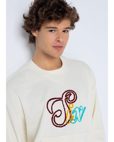 SIX VALVES CHENILLE RUNDHALS-SWEATSHIRT WEISS BLANCO