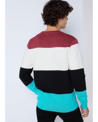 SIX VALVES RAGLAN-PULLOVER MIT STREIFEN UND RUNDHALSAUSSCHNITT - WEISS BLANCO