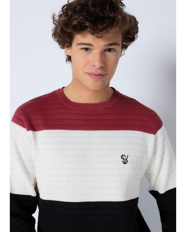 SIX VALVES RAGLAN-PULLOVER MIT STREIFEN UND RUNDHALSAUSSCHNITT - WEISS BLANCO