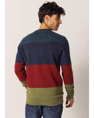 SIX VALVES RAGLAN-PULLOVER MIT STREIFEN UND RUNDHALSAUSSCHNITT - BLAU AZUL