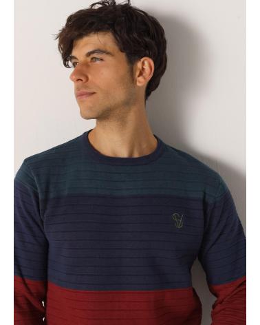 SIX VALVES RAGLAN-PULLOVER MIT STREIFEN UND RUNDHALSAUSSCHNITT - BLAU AZUL