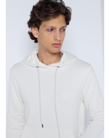 WEISSER KAPUZENPULLOVER KÄNGURUTASCHE STREET ART GRAFIK SIX VALVES BLANCO