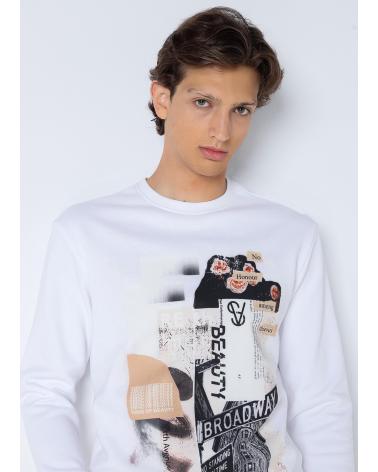 SIX VALVES STREET ART PRINT RUNDHALS-SWEATSHIRT WEISS BLANCO