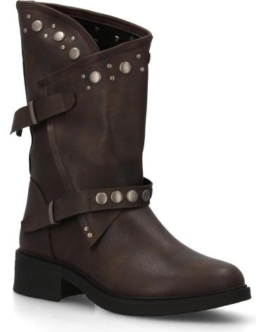 PUNTOSALAO BOTAS ESTILO MOTERO HEBILLAS Y TACUELAS COLOR CAFE PARA MUJE VARIOS COLORES