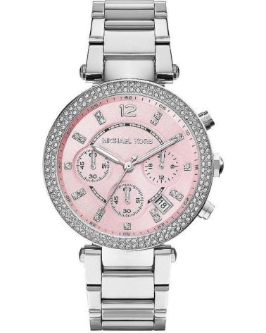 RELÓGIO MICHAEL KORS MK6105 CRONÓGRAFO PRATEADO COM MOSTRADOR ROSA MADREPÉROLA PLATEADO