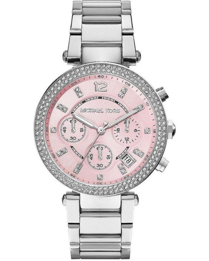 RELÓGIO MICHAEL KORS MK6105 CRONÓGRAFO PRATEADO COM MOSTRADOR ROSA MADREPÉROLA PLATEADO