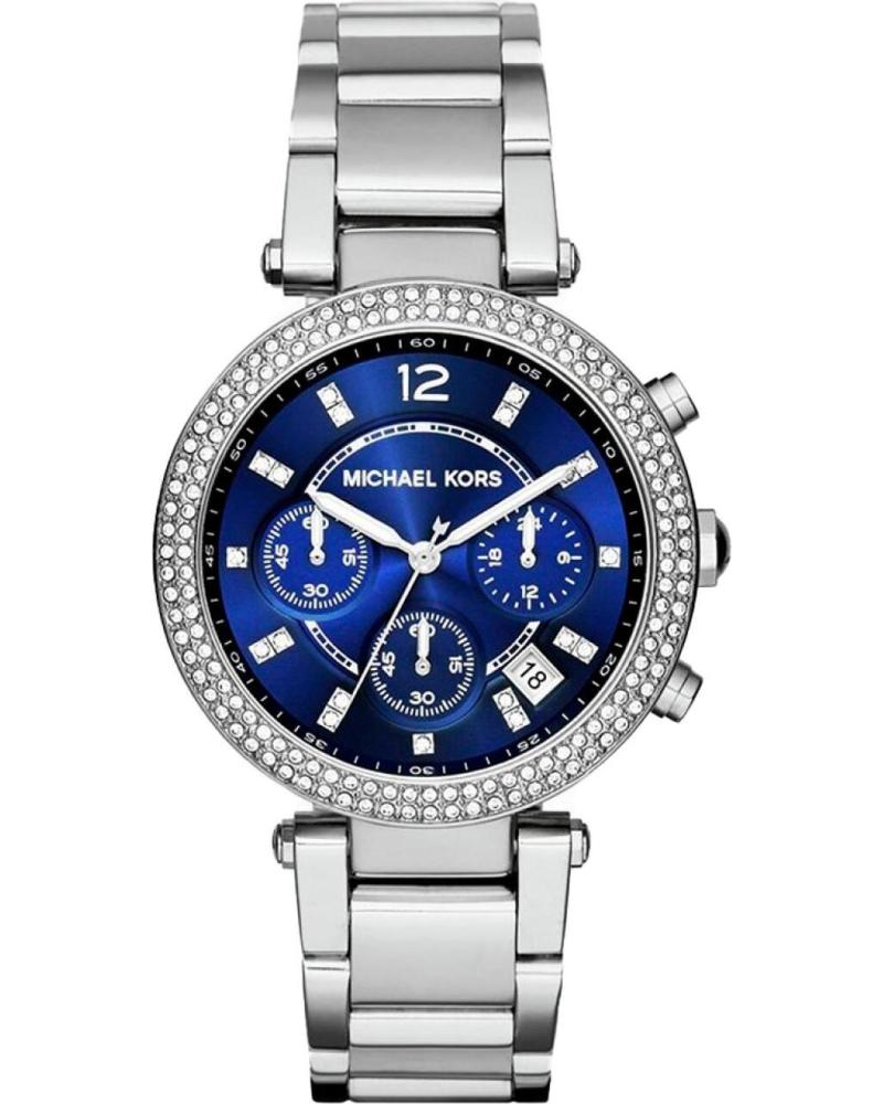RELÓGIO MICHAEL KORS MK6117 CRONÓGRAFO PRATEADO COM MOSTRADOR AZUL INTENSO GRIS