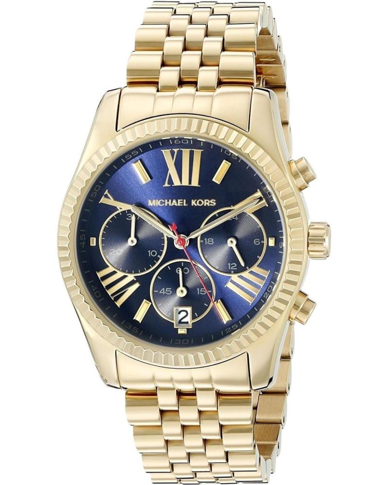RELÓGIO MICHAEL KORS MK6206 DOURADO COM MOSTRADOR AZUL CRONÓGRAFO DORADO