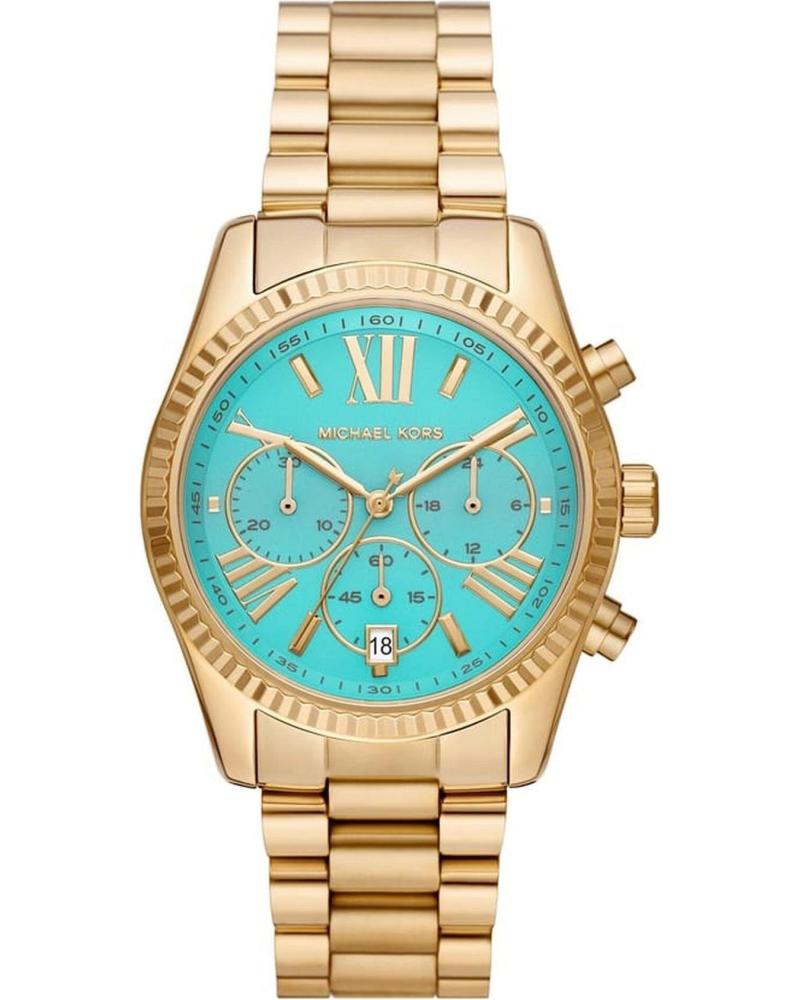 RELÓGIO MICHAEL KORS MK7216 DOURADO COM MOSTRADOR TURQUESA CRONÓGRAFO DORADO