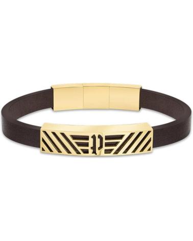 BRACELET POLICE PEAGB2211703 EN CUIR MARRON ET ACIER DORÉ