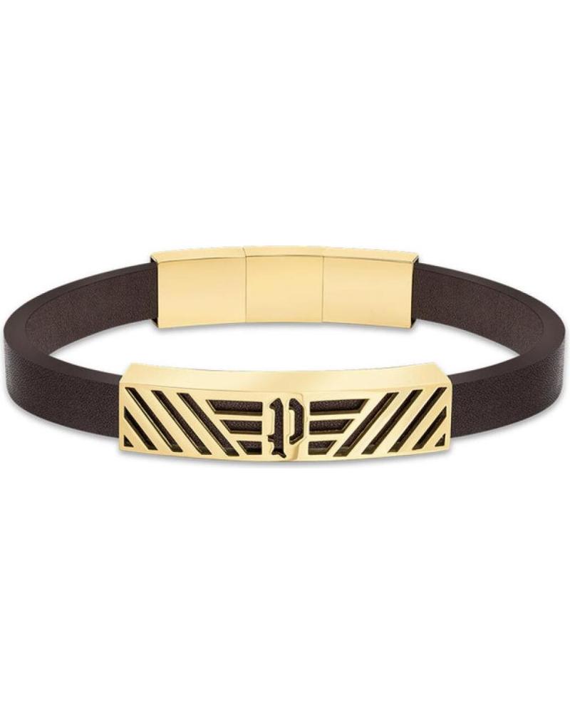 PULSERA POLICE PEAGB2211703 DE CUERO MARRÓN Y ACERO DORADO