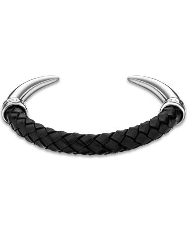 BRACELET RIGIDE POLICE PEAGB2211902 EN ACIER AVEC TRESSAGE EN CUIR NOIR