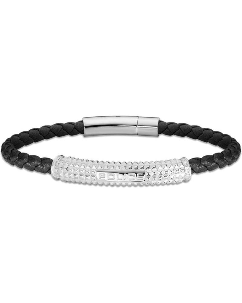 BRACELET POLICE PEAGB2214901 TRESSÉ CUIR NOIR PLAQUE ACIER