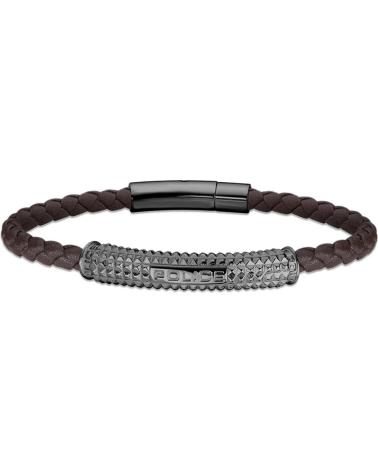 BRACELET POLICE PEAGB2214903 TRESSÉ CUIR MARRON PLAQUE ACIER