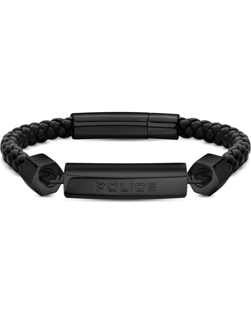 BRACELET POLICE PEAGB2214927 EN CUIR TRESSÉ NOIR ET ACIER