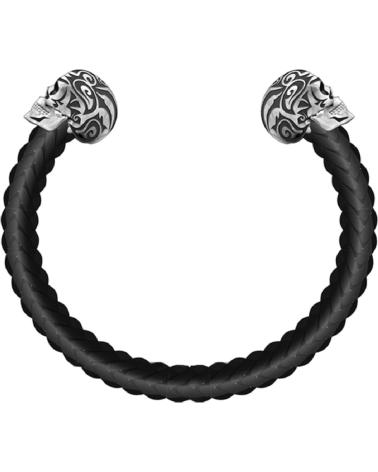 BRACELET POLICE PEAGG2120201 EN CUIR ET ACIER AVEC CRÂNES