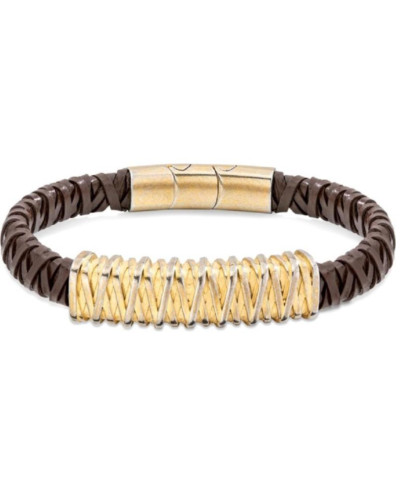 BRACELET POLICE PEJGB2112301 TRESSÉ MARRON AVEC DÉTAIL DORÉ