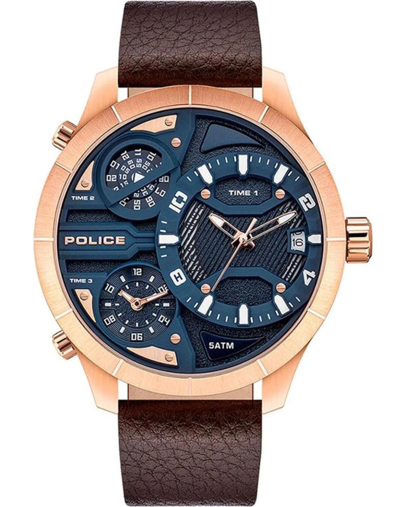 MONTRE POLICE PEWJB2110602 MARRON AVEC CADRAN MULTIFONCTION BLEU MARRON